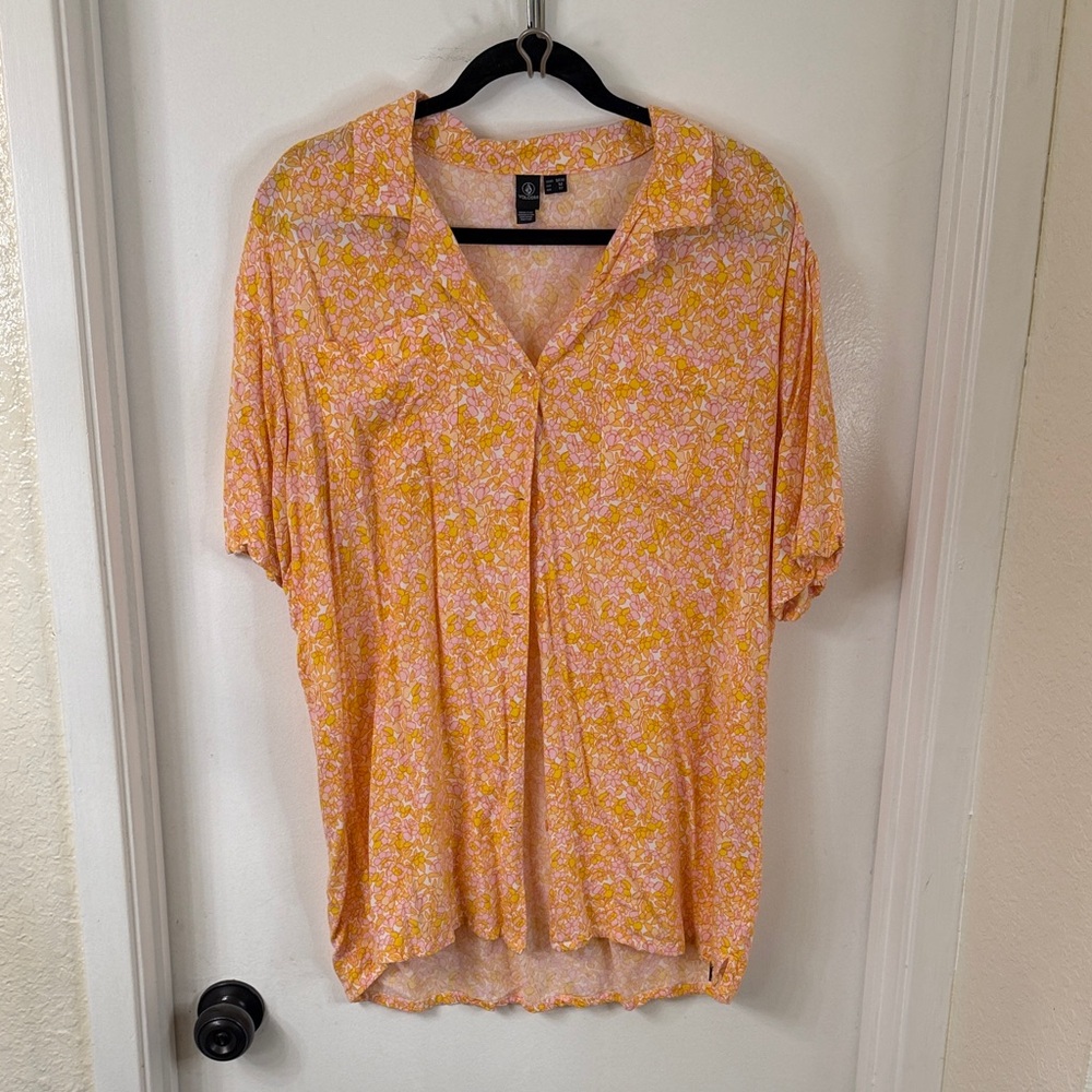 Volcom Floral Orange Women's Button Up Top